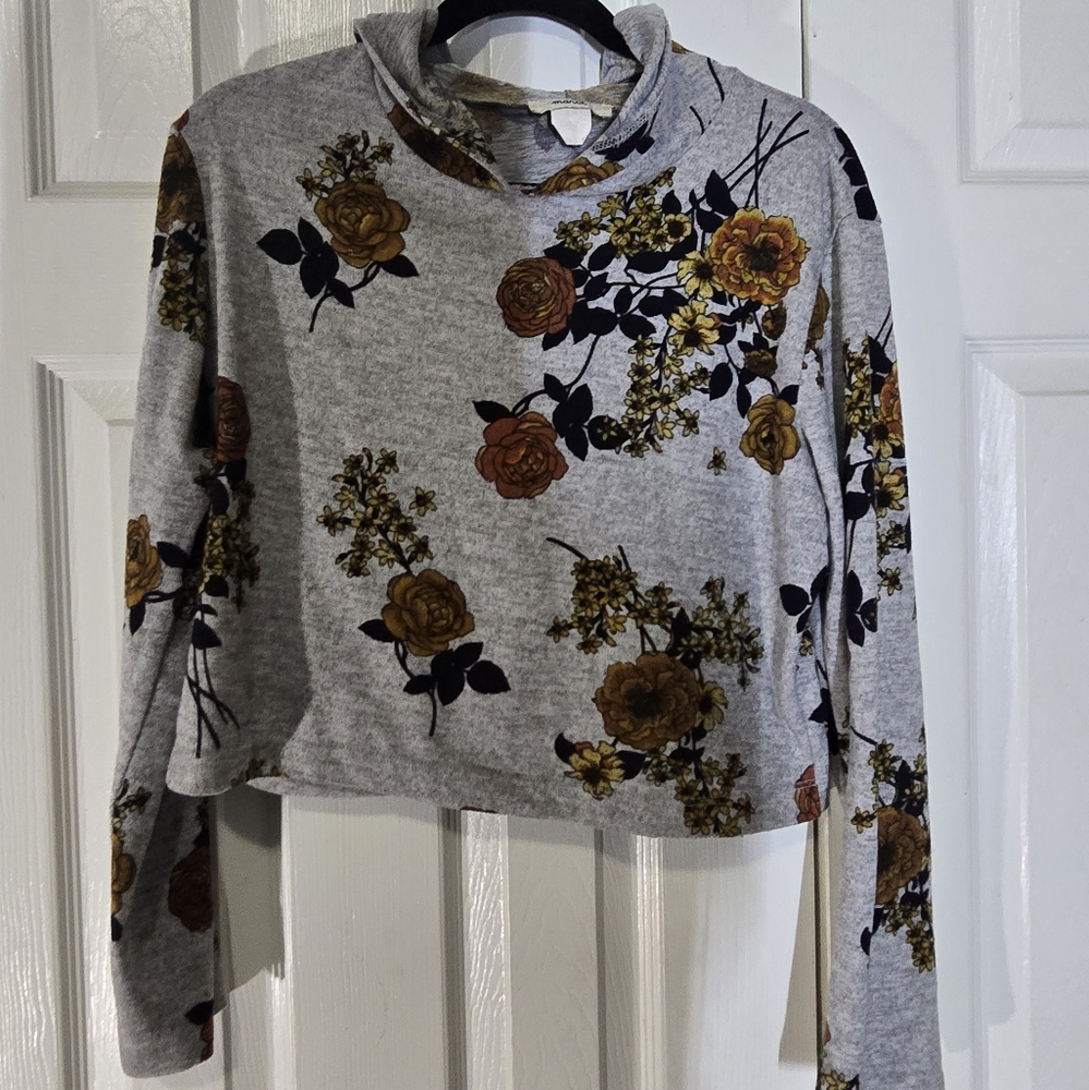 Floral Gray Women's Hoodie Top XL